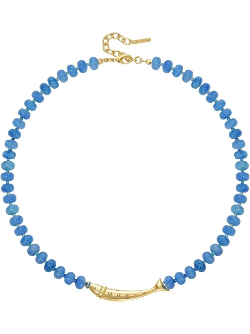 Beaded Gemstone Choker Necklace with 14K Gold Plated Fish & Conch Charms